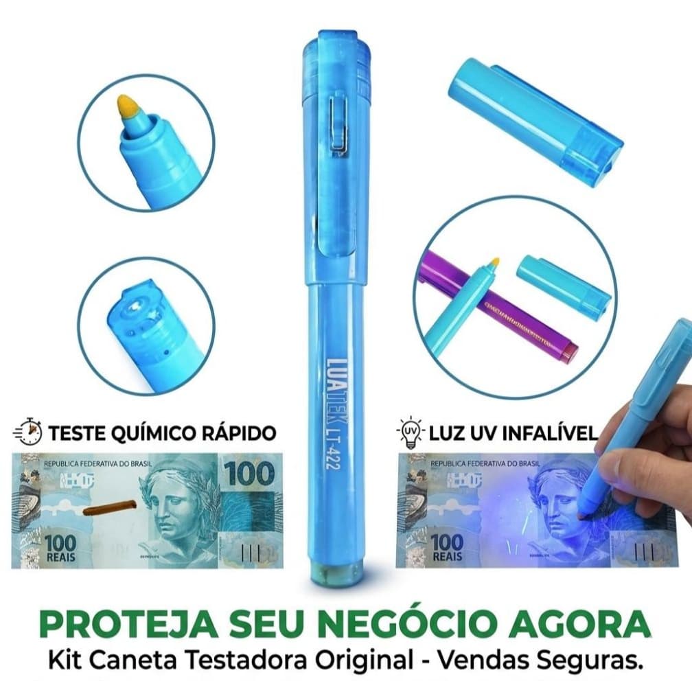 Caneta Detectora de Dinheiro e Marcadora De Nota Falsa - Alta Precisão Luz Negra UV Azul