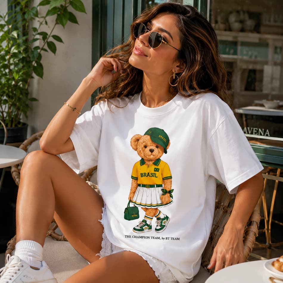 Camiseta Feminina Ursinha Brasil Tendência 2026 Envio em 12H