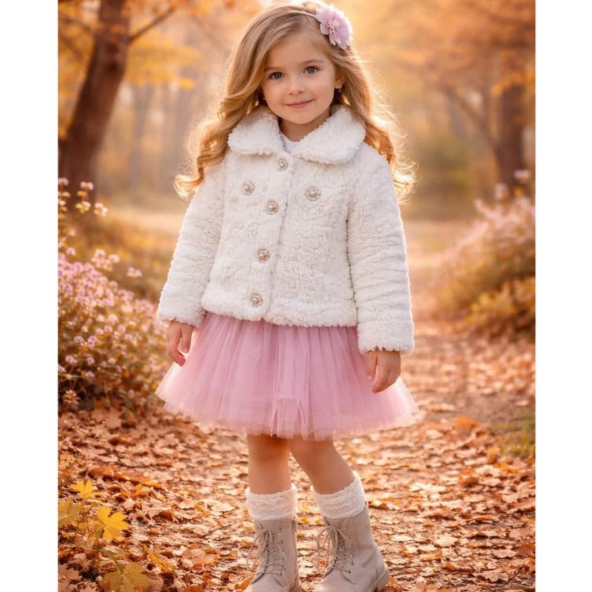 Casaco Infantil Teddy Peluciado Inverno Menina Quentinho Luxo com Botões