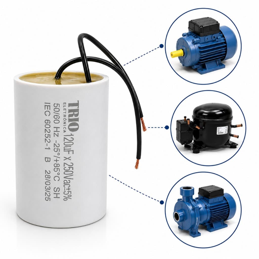 Capacitor 120uf 250V permanente motor 2 fios (12-53)