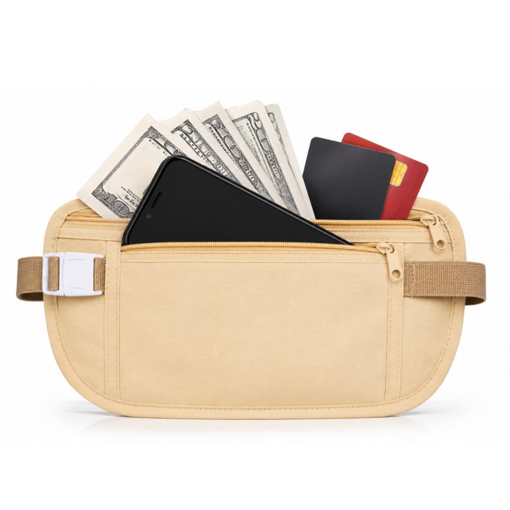 Pochete Doleira Porta Dólar Viagem Documento Passaporte dinheiro porta celular cinto elástico Ajustável Anti Furto