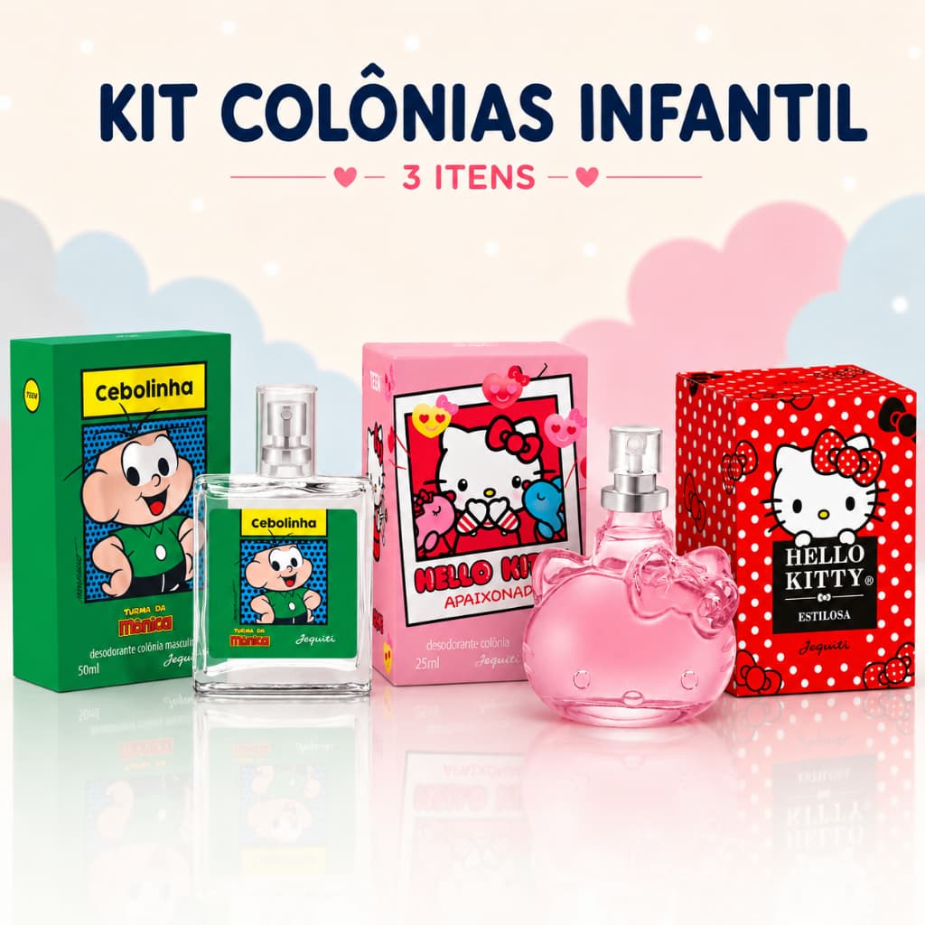 Kit Colônia Infantil Jequiti Hello Kitty Apaixonada Estilosa + Cebolinha 3 Itens