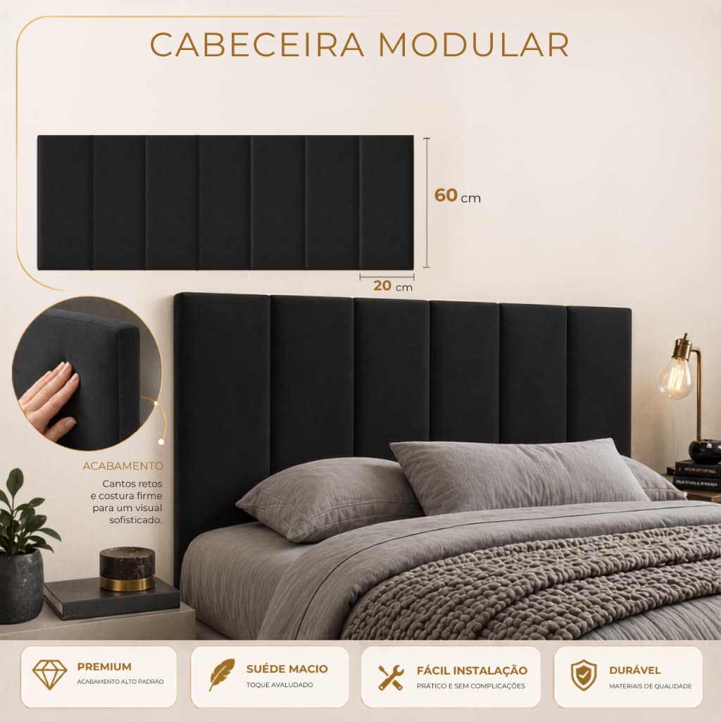 Cabeceiras de Cama Casal King Premium 60x20cm Em Módulos Para Cama de Solteiro Casal Queen King Box