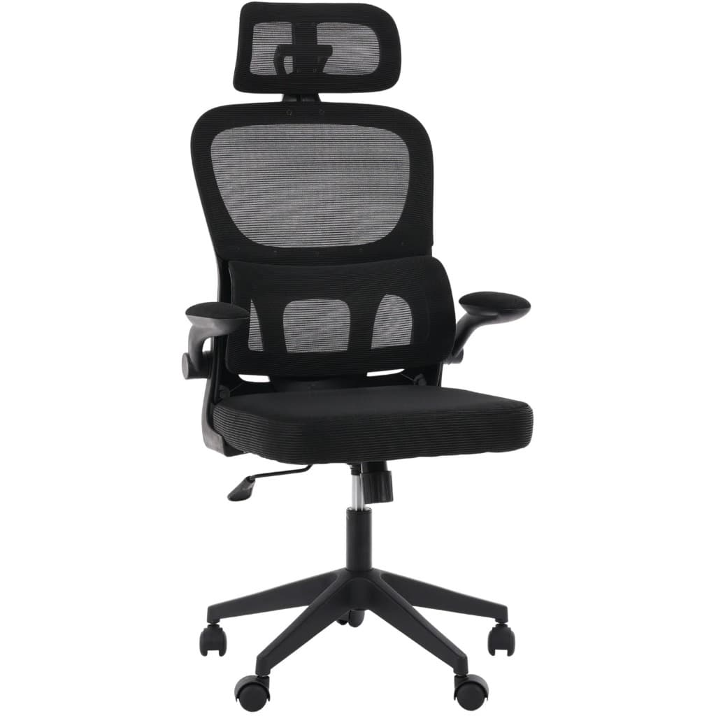 Cadeira Escritório Ergonômica Giratória Tela Mesh Com Apoio De Cabeça E Suporte Lombar Preto W-18