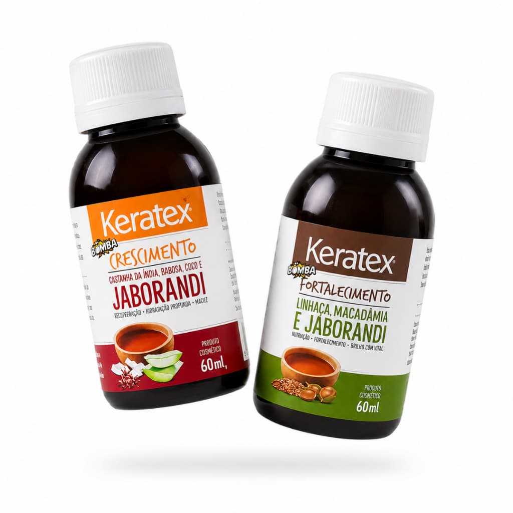 Kit Bomba Capilar Keratex Crescimento + Fortalecimento Jaborandi 2x60ml Cresce Nutre Fortalece