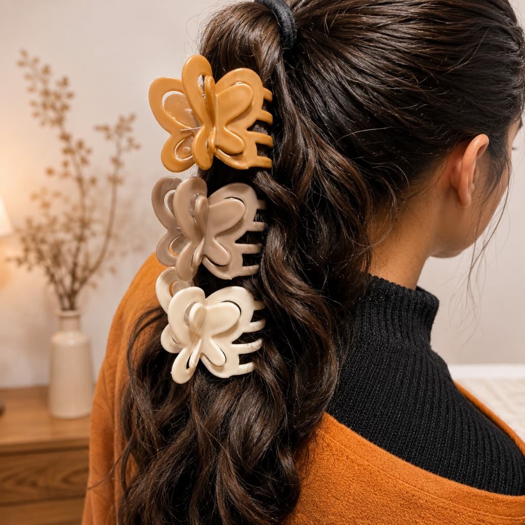 Piranha de Cabelo 12 Peças Grande Borboleta Nude Presilha Chique para Coque e Penteados Blogueirinha