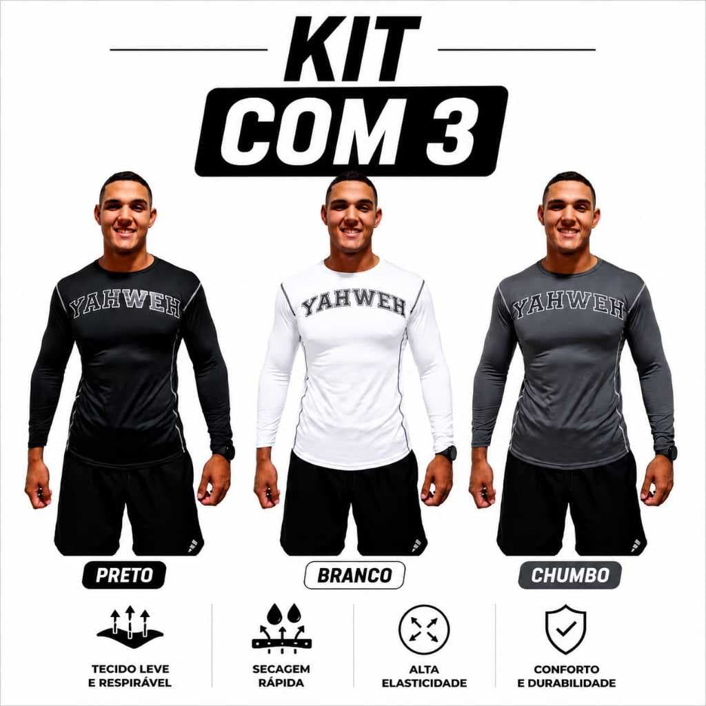 Kit Com 3 Blusas De Compressão YAHWEH Manga Longa Esportiva