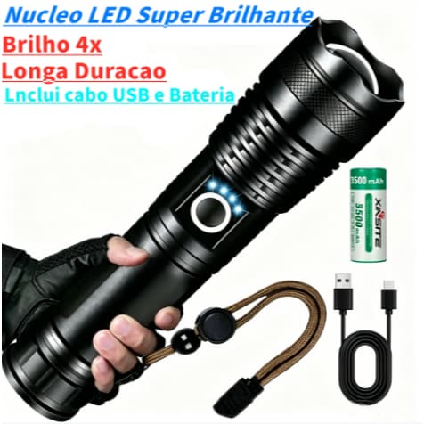 Lanterna Tática Super Potente Recarregável Longo Alcance Alta Luminosidade para Emergência e Caça