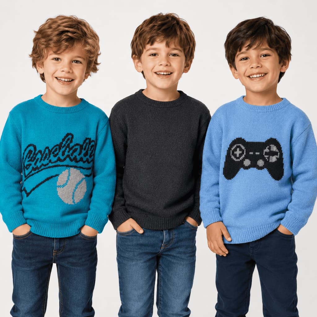 Kit com 2 Suéter Infantil Masculino Tricot Quentinho Manga Longa Tamanho 2 ao 12