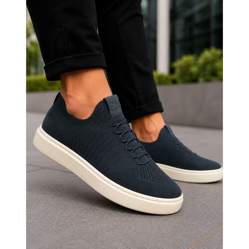 Tênis Casual Knit Masculino Slip Moderno Leve Confortável Chumbo