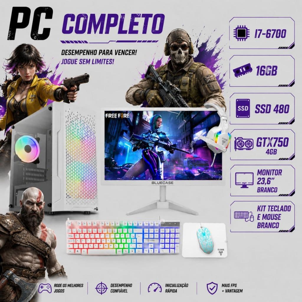 PC COMPLETO GAMER CPU I7-6°TH + 16GB DDR4 + SSD 480 + GTX 750 4GB + MONITOR 23,6" + PERIFÉRICOS