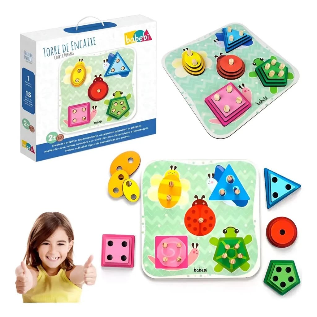 Brinquedo Educativo Torre de Encaixe Cores e Formas - Babebi