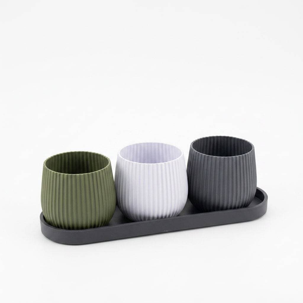 Kit 3 Vasos Canelados Decorativos Plantas Decoração Sala