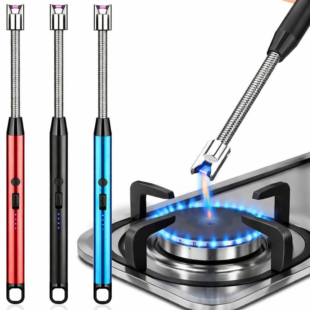 Kit 2 Acendedor De Vela Eletrico Isqueiro Plasma Recarregável Prova De Vento Articulado Cabo Longo