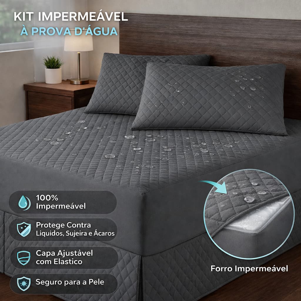 Kit Capa Protetora Impermeável para Colchão – Solteiro, Casal, Queen e King