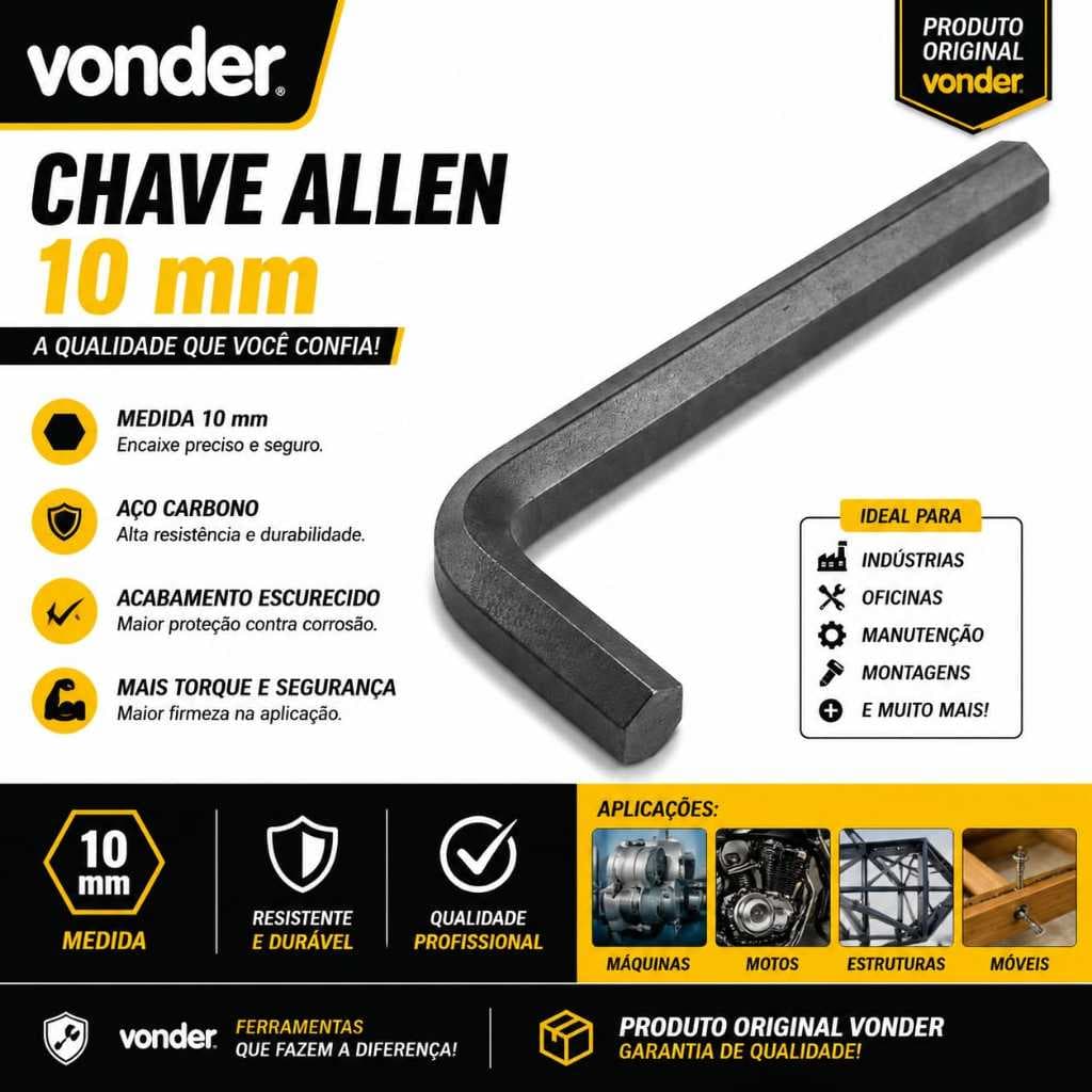 Chave Allen 10mm Aço Cabono Profissional Original Vonder