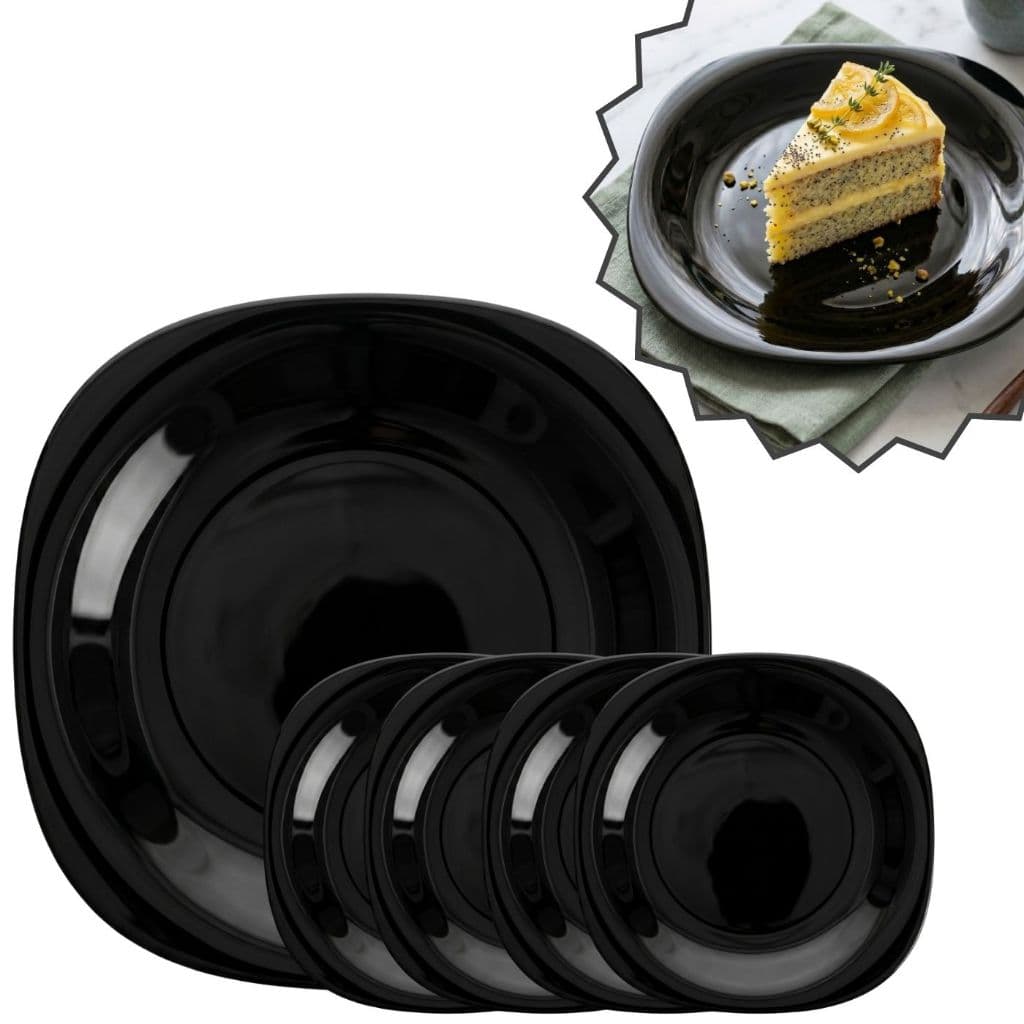 Conjunto de Pratos de Sobremesa Pretos Quadrados Vidro Opalino - Kit 6, 12 ou 18 Peças