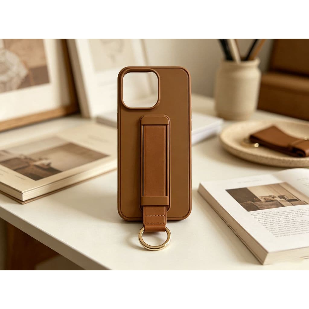 Capa para iPhone17 16 15 14 13 Pro Max TPU + PC com Alça de Couro Suporte de Mão Argola Metálica Anti Impacto