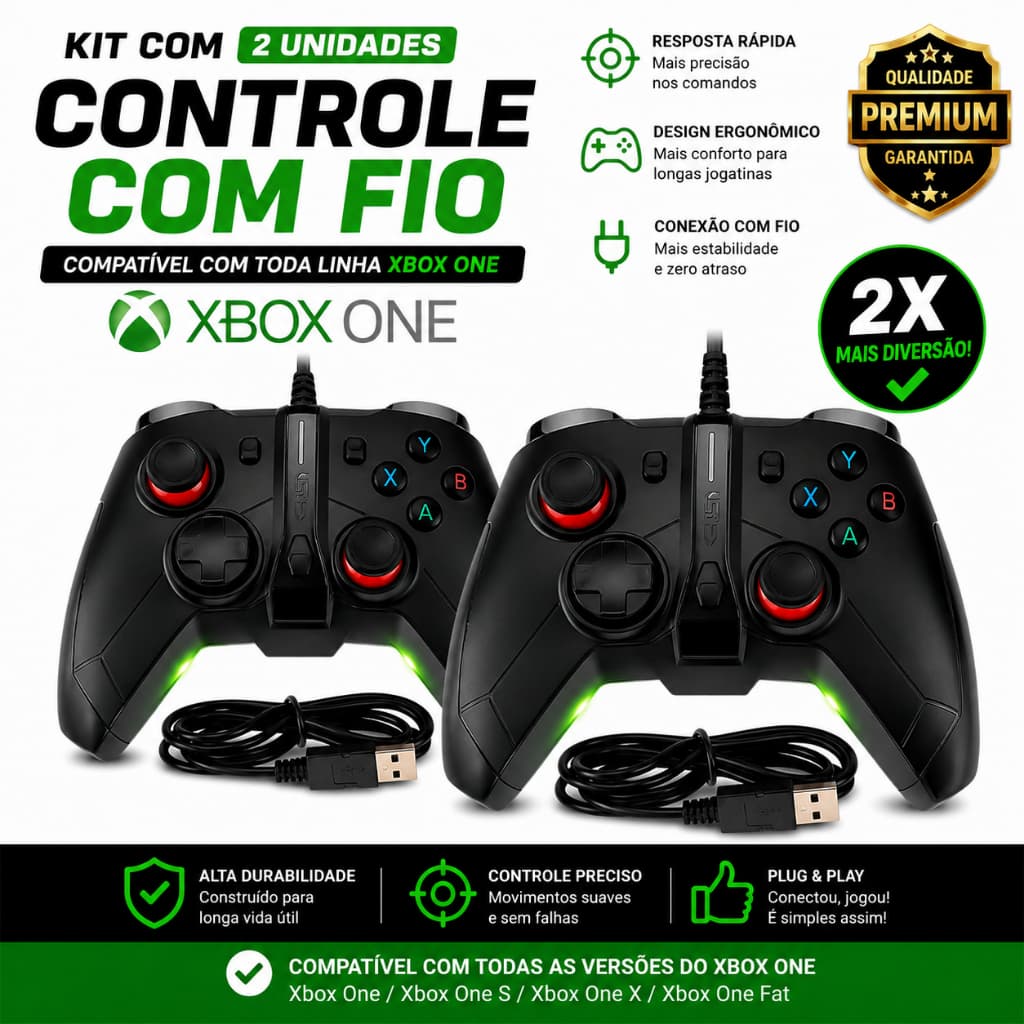 Kit 2 Controle Compativel Xbox One Series S X Com Fio PC Gamer Manete Joystick Controller Alta Precisão