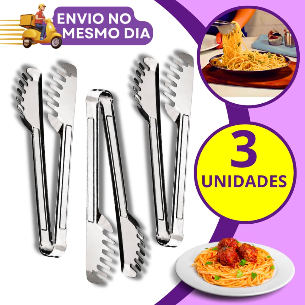 KIT 2/3/5 Pegador de Massas Alimentos 20cm em Inox Pinça Multiuso para Massa Macarrão Salada Churrasco Cozinha