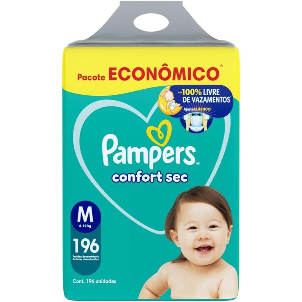 Fralda Pampers Confort Sec M Pacote com 196 fraldas - econômico