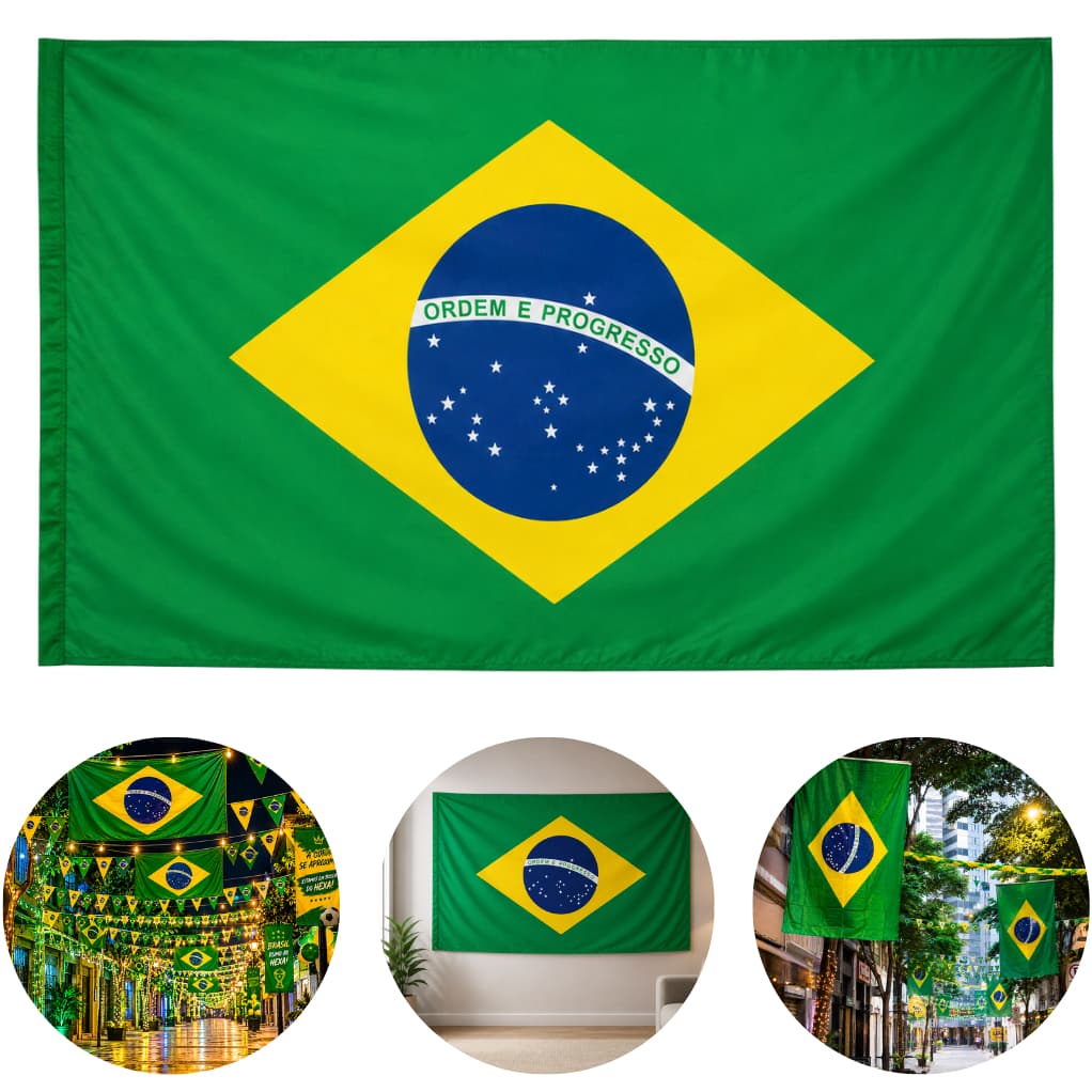 Bandeira do Brasil Grande 1,40 x 0,90 cm Tecido Copa do Mundo Decoração Verde e Amarelo