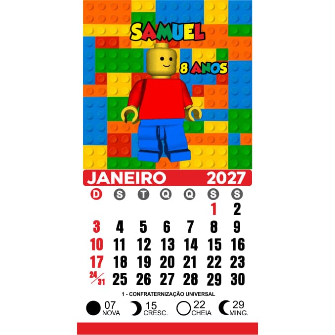 Mini Calendário 2027 Lego  Imã de geladeira  5x5 cm Calendário 5x5 cm total 10x5 cm  *sem embalagem