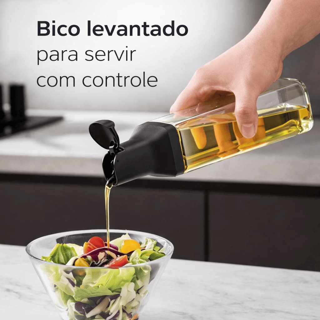 Galheteiro Vidro Quadrado 500ml Com Bico Dosador Para Azeite Óleo e Vinagre