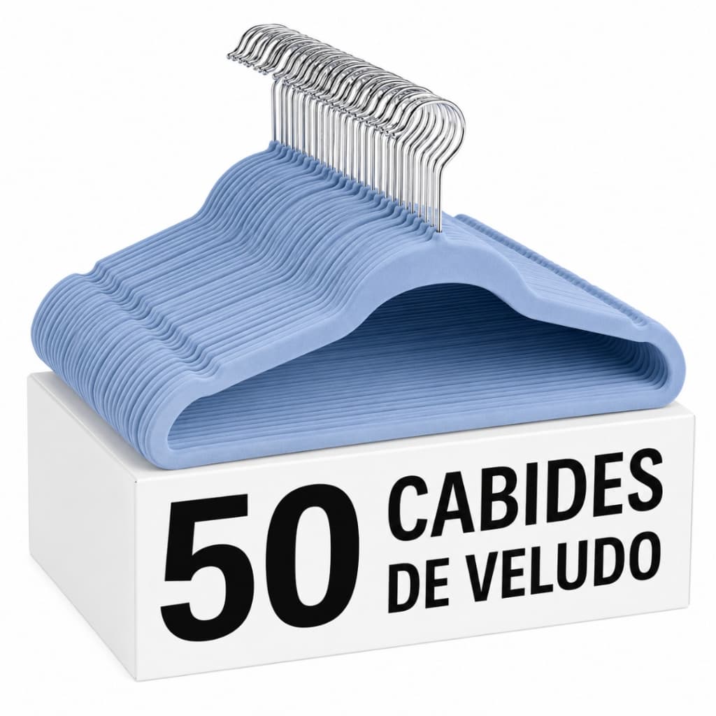 Kit 50 Cabides Veludo Infantil Para Roupas Antiderrapante Slim Azul