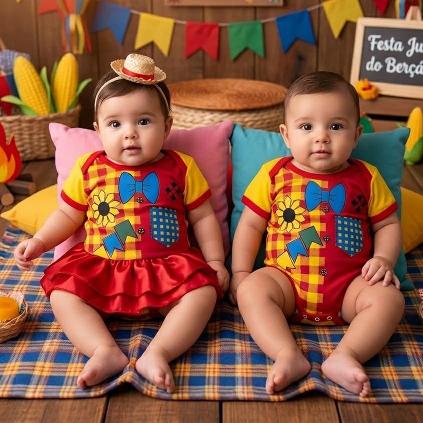 Body Bebê Menino Menina Festa Junina Xadrez