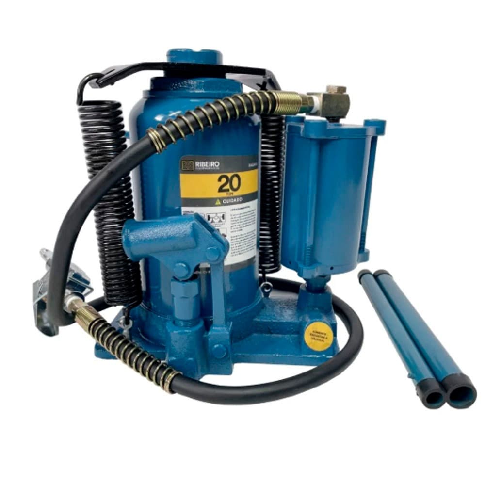 Macaco Garrafa Hidráulico Pneumático Azul 20 Toneladas- Ribeiro Equipamentos