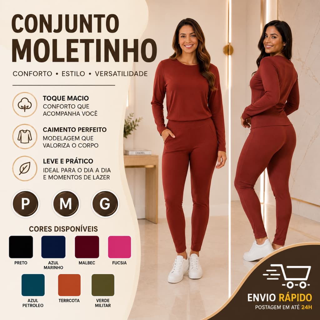 Conjunto Feminino de Moletinho Blusa e Calça Jogger Possue Bolsos funcionais e Elástico na Cintura