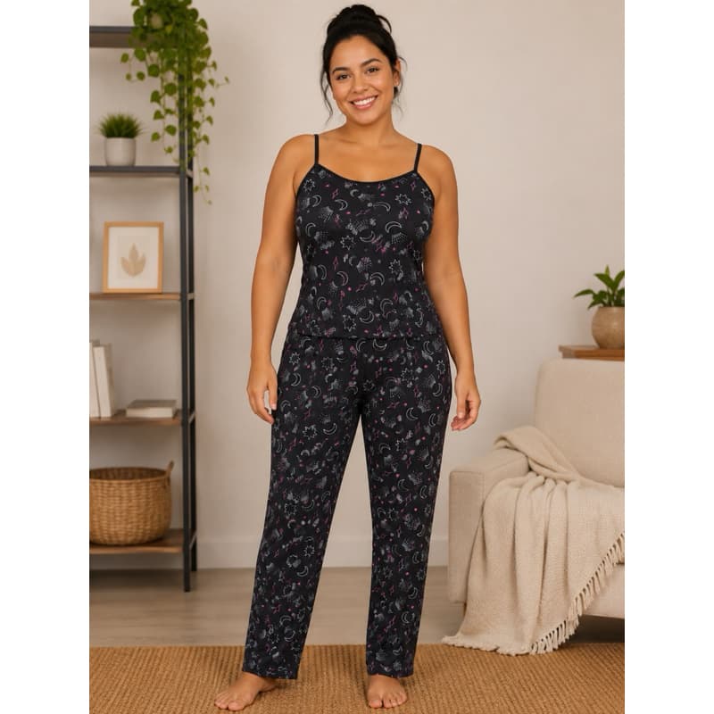 Pijama Feminino Com Calça Longa Estampada Blusinha Alcinha Pijama Confortável