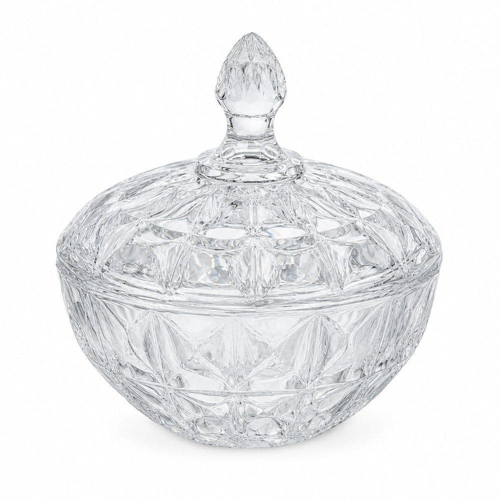 Pote Bomboniere Potiche Diamante de Vidro com Tampa 19,5cm Elegante moderno Bombom Joias Delicado