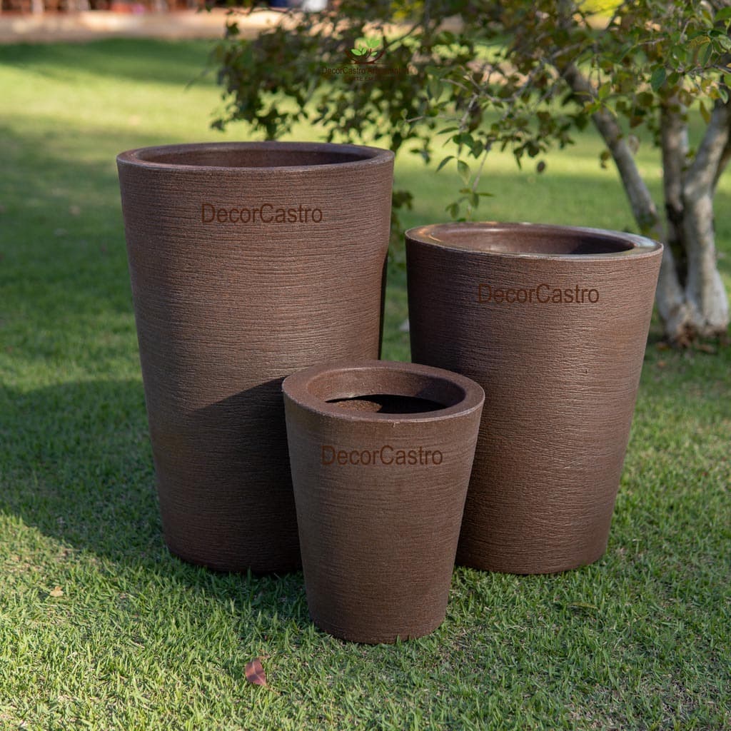Kit 3 Vasos para Plantas Coluna Redonda Escovada P/M/G em Polietileno