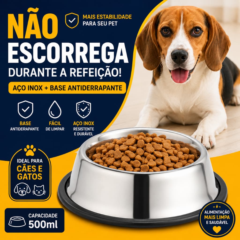 Comedouro Pet Ração e Água Tigela em Inox Antiderrapante Pote Vasilha Para Cães e Gatos