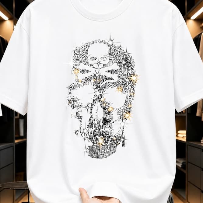 Camiseta Masculina Caveira Strass Streetwear Brilho Premium Casual