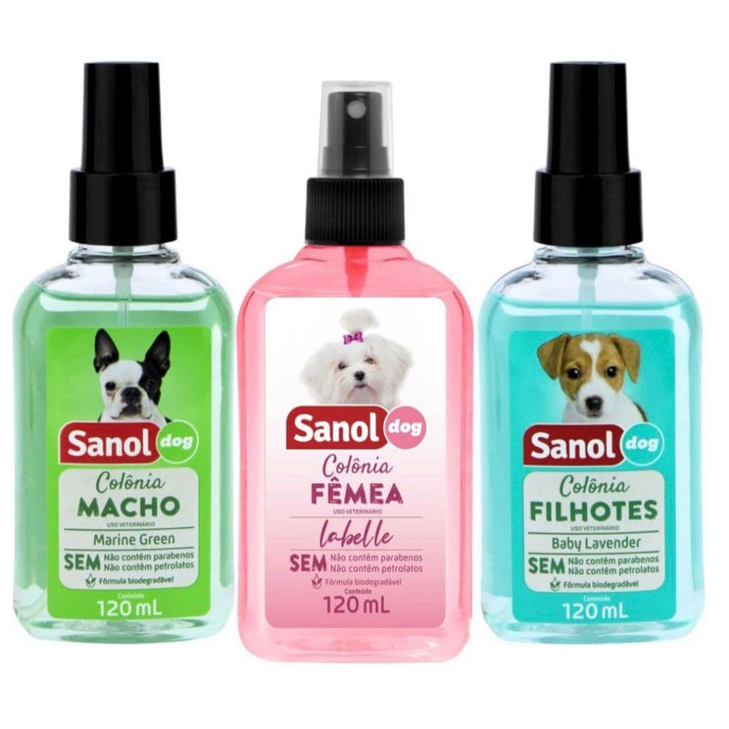 Colônia Sanol Dog 120ml Perfume para Cães Filhotes Macho ou Fêmea Fragrância Suave