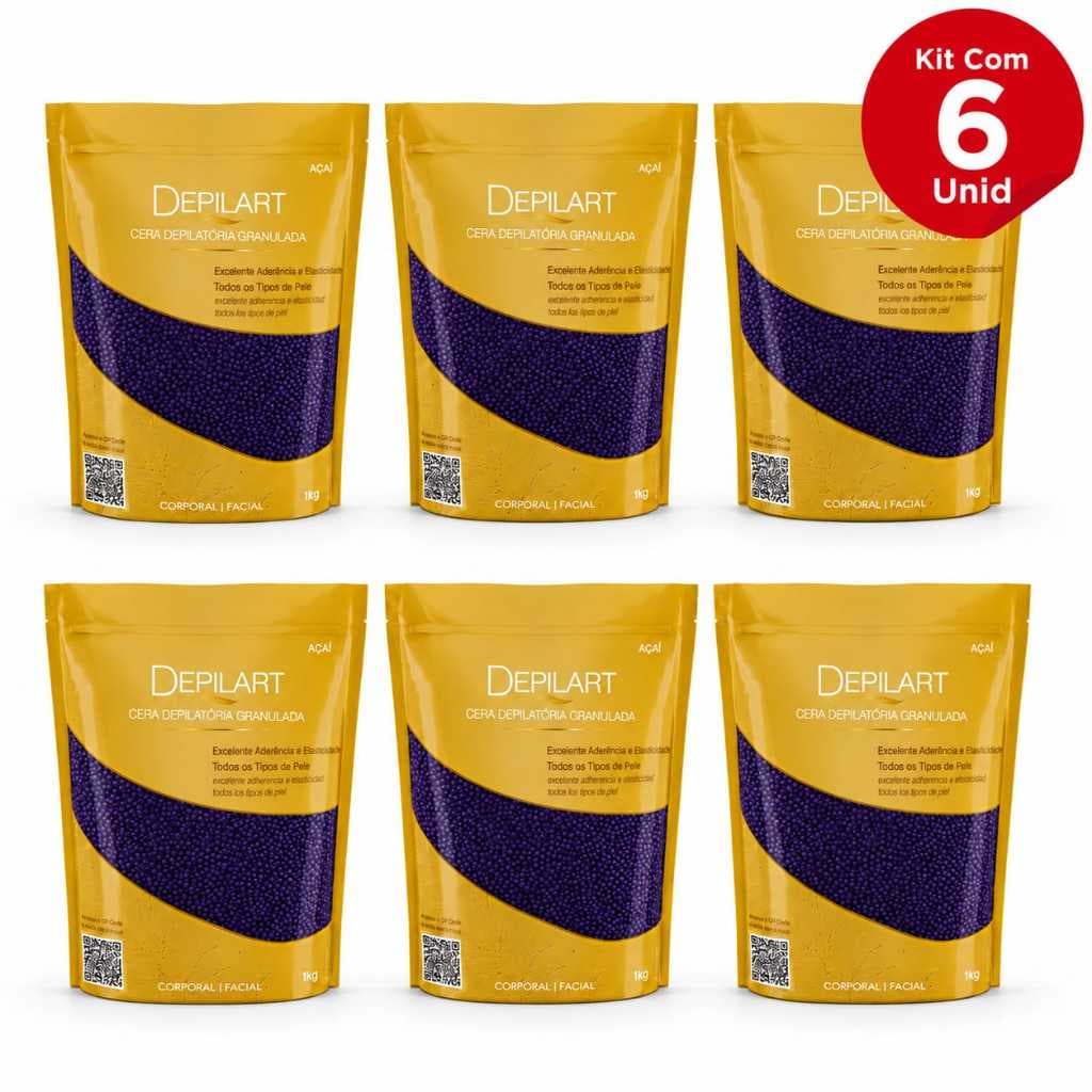 Kit 6un Cera Depilatória Granulada Açaí 1kg Depilart Profissional