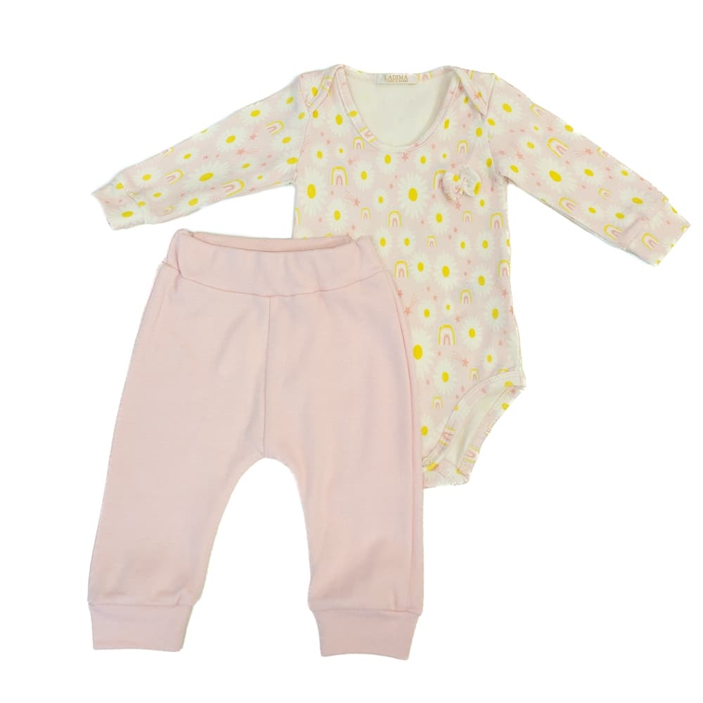 Conjunto Bebê Body Estampa Margaridas E Calça Rosa Confortável Delicado Estilo Encantador Qualidade