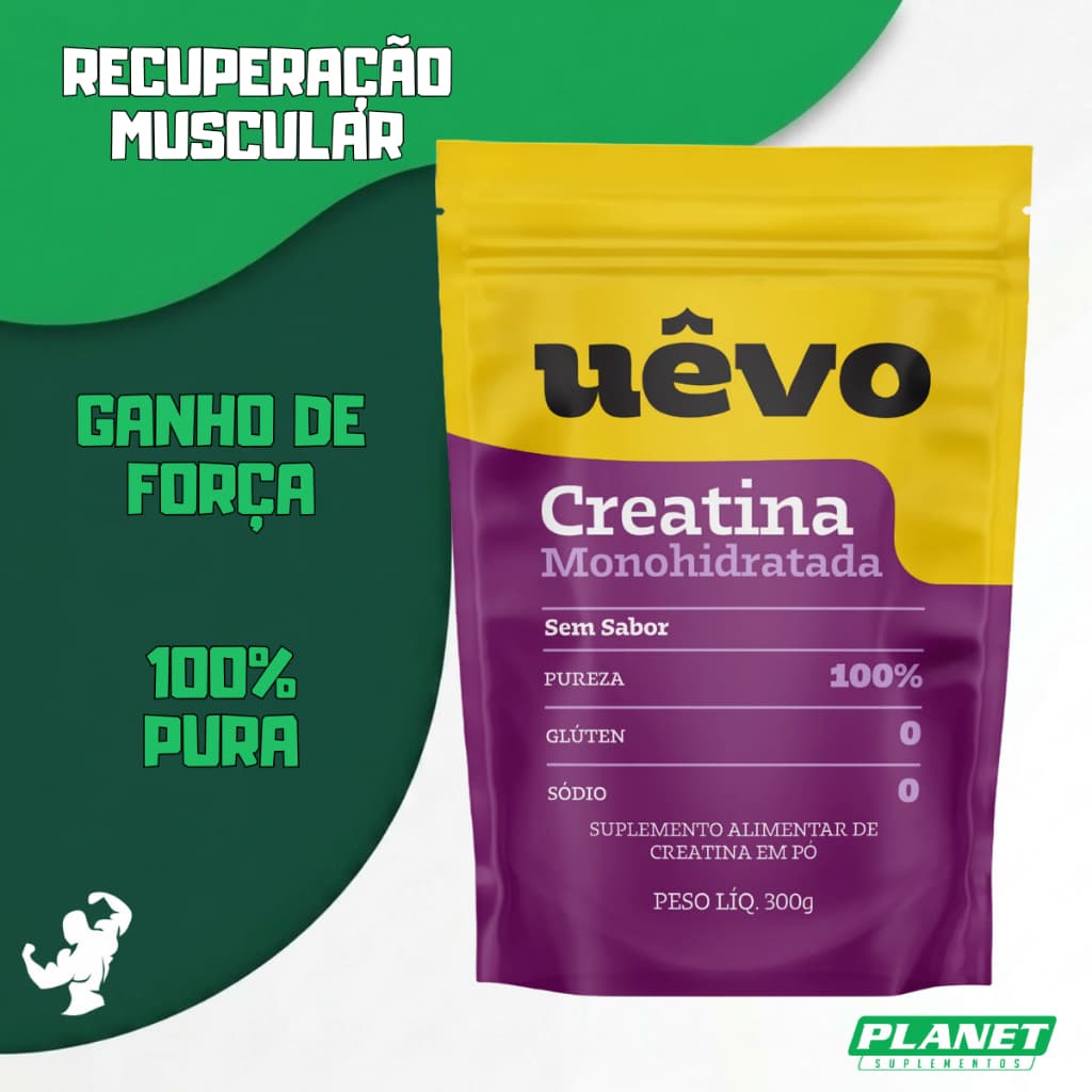 Creatina 300g Uêvo creatina monohidratada pura ganho de força resistência muscular