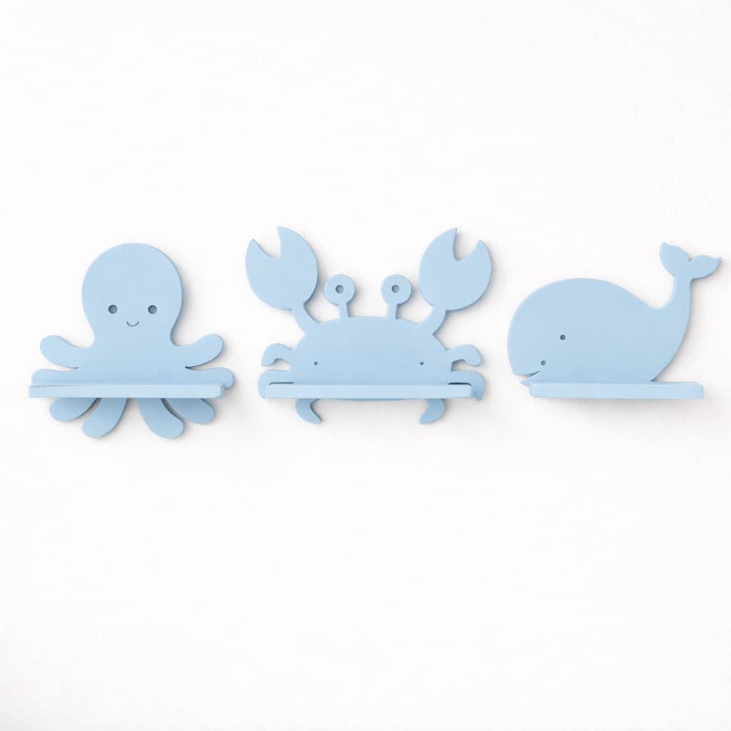 Trio Prateleira Fundo do Mar Decoração em MDF Quarto Sala
