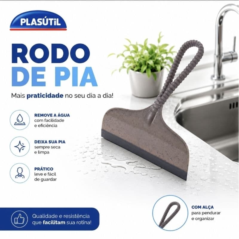 Rodinho de Pia Rodo seca Pia Plasútil 17cmx16cm Cinza