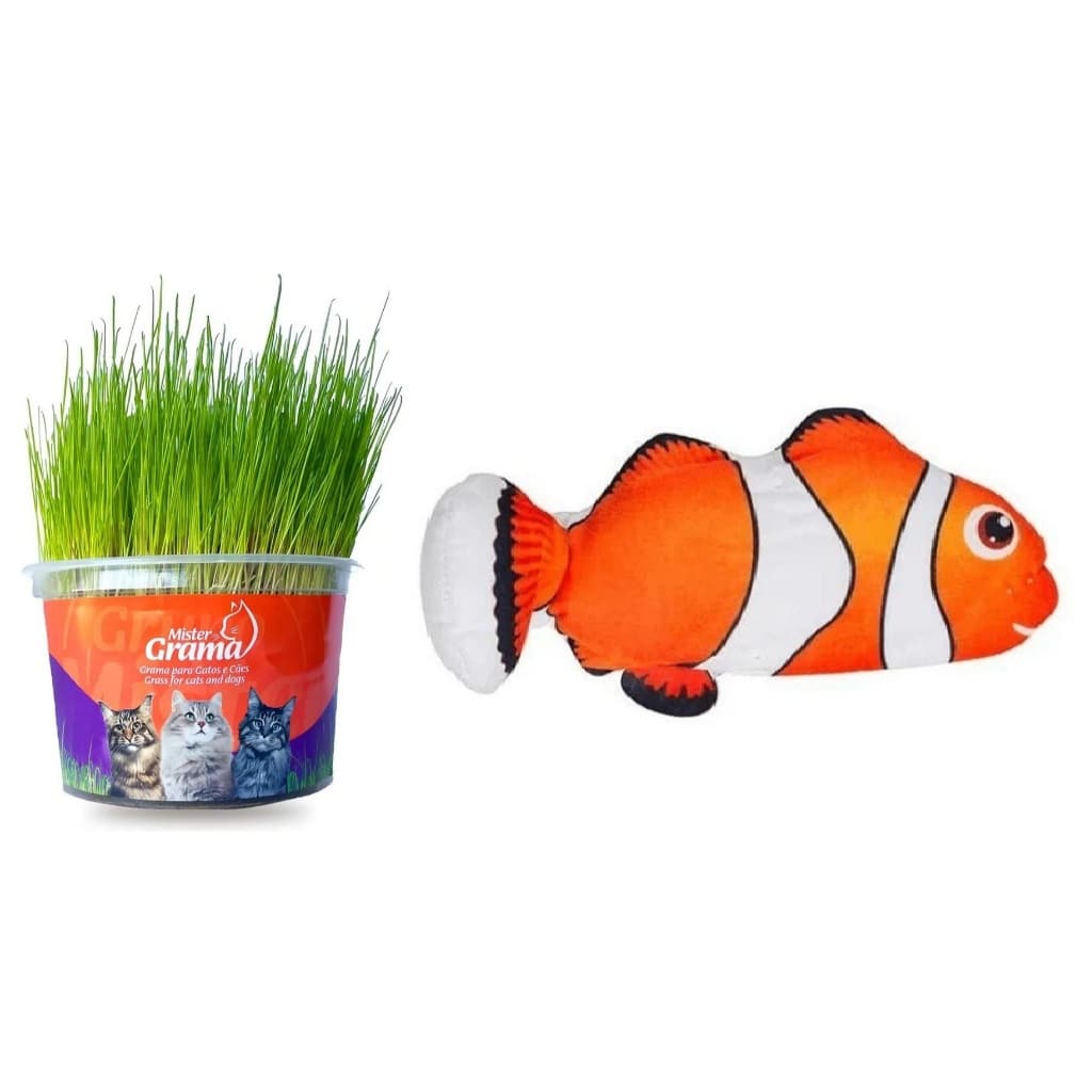 Kit De Brinquedo P Gatos Peixe Pelucia C/ Catnip + Graminha Erva Dos Gatos Varios Modelos A Escolher
