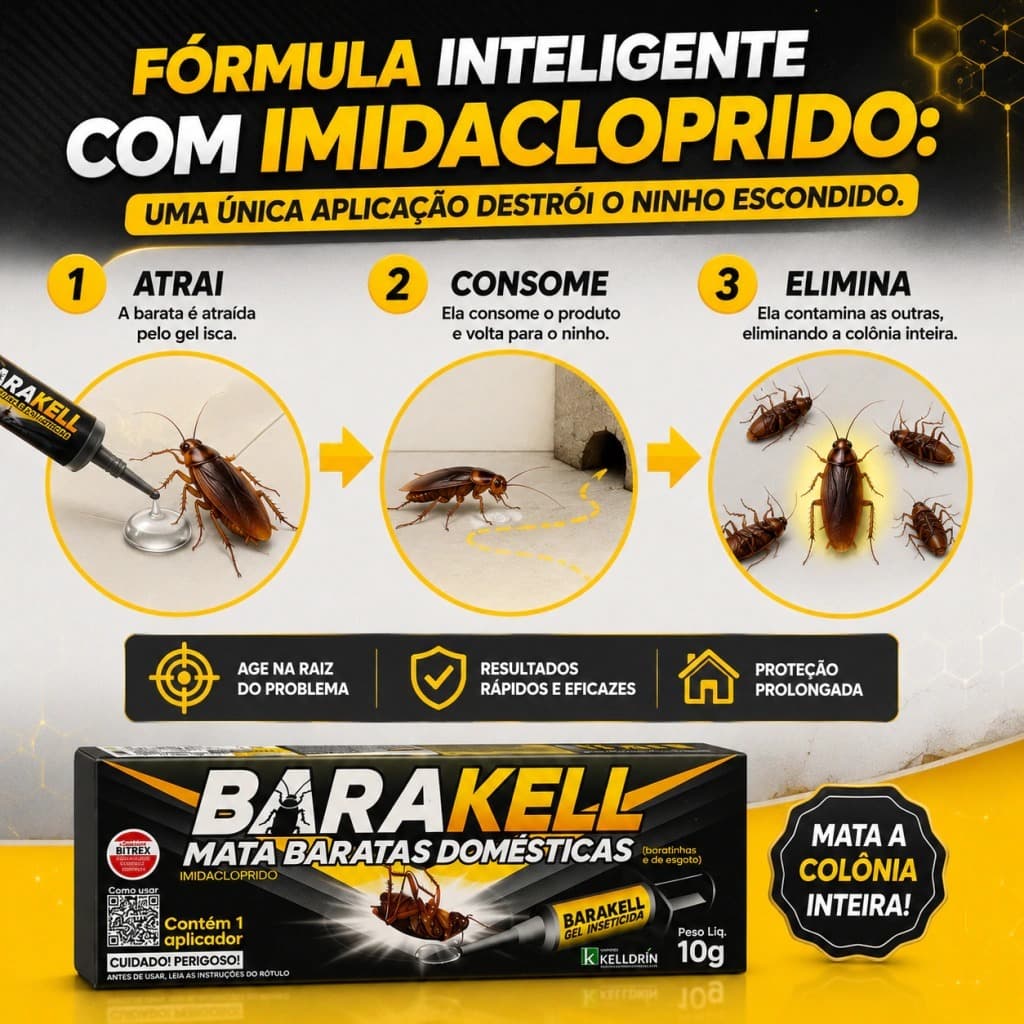 Mata Baratas Gel Barakell 10g Kelldrin Eficaz Elimina Ninho Efeito Dominó Cozinha E Esgoto Ralo Cozinha Banheiro