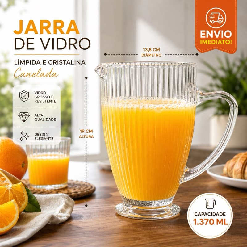 Jarra de Vidro Versalhes 1,37L - Jarra para Água e Sucos para Mesa Posta