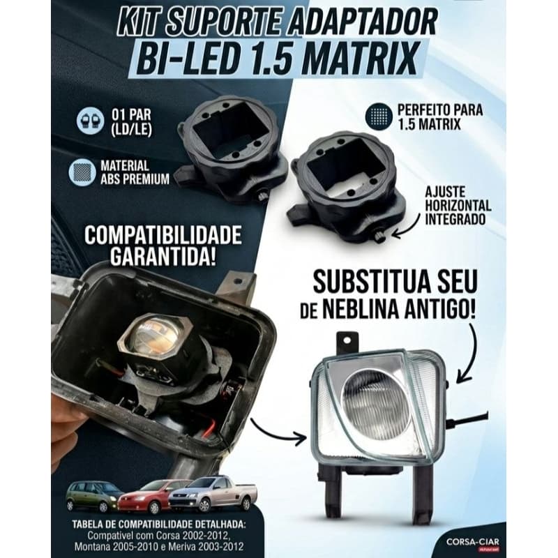Suporte Adaptador de projetor Bi-led 1.5  para farol de Milha Corsa / Montana / Meriva 2002 a 2012 impressão 3D.