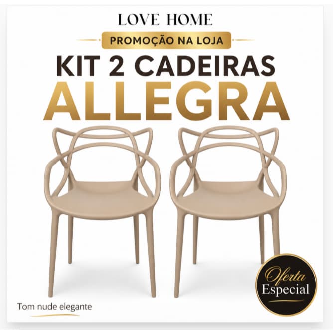 Kit 2 Cadeiras Allegra Design Moderno Sala Jantar Cozinha Varanda