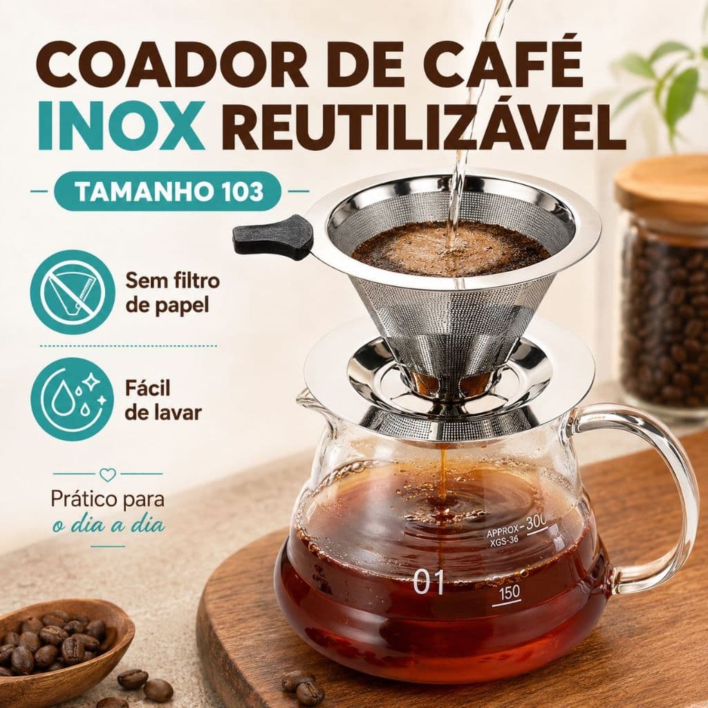 Coador de Café Inox Reutilizável Tamanho 103 Filtro Permanente Sem Papel Para Café