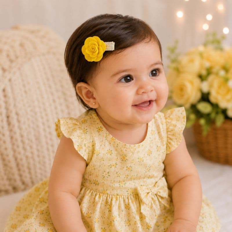 Par de Presilhas Infantil Flor com Strass Antideslizante Forrada com Borrachinha Bebê e Criança